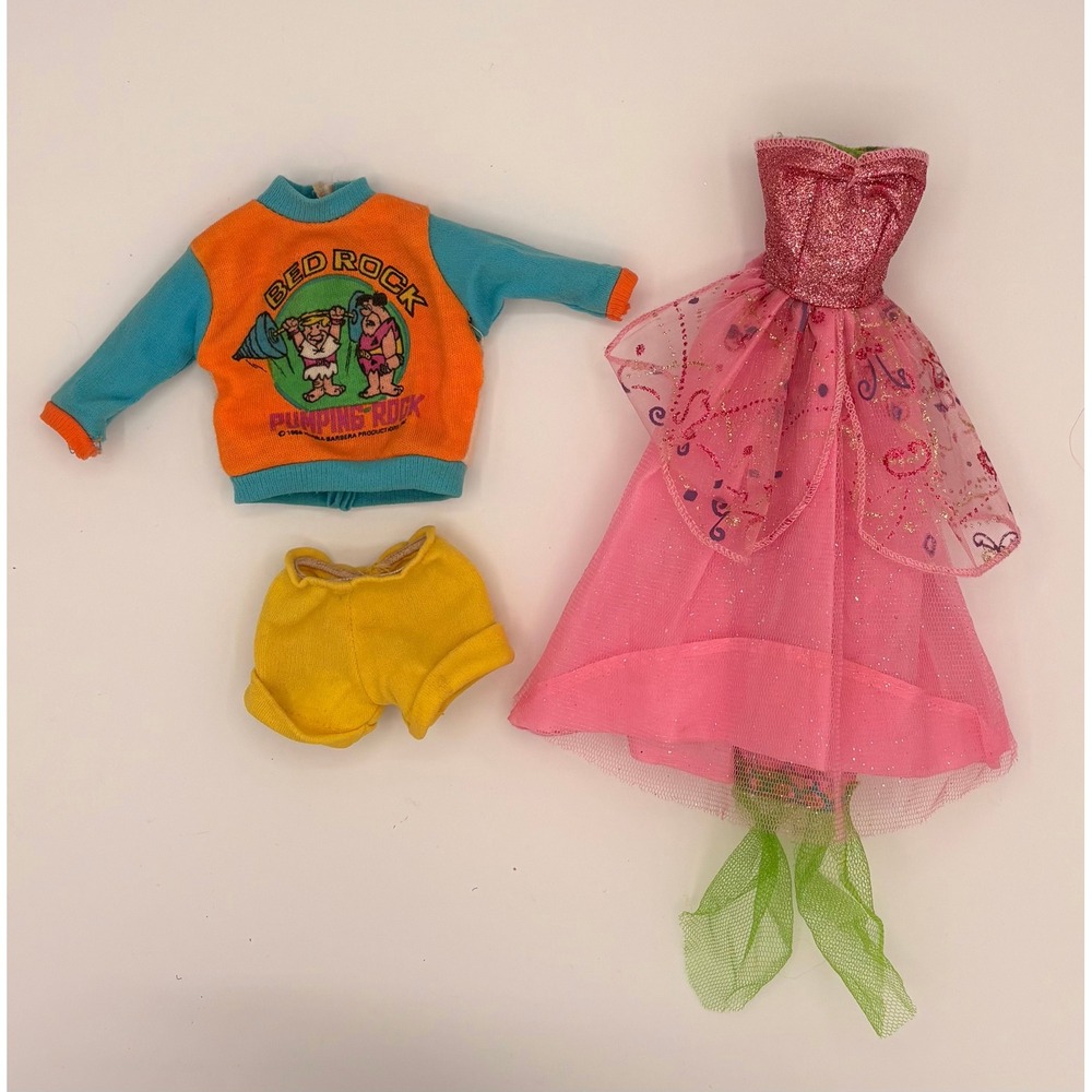 Mattel Barbie Clothes Lot Girls OS Pink Orange Vintage Flintstones Mermaid Dress